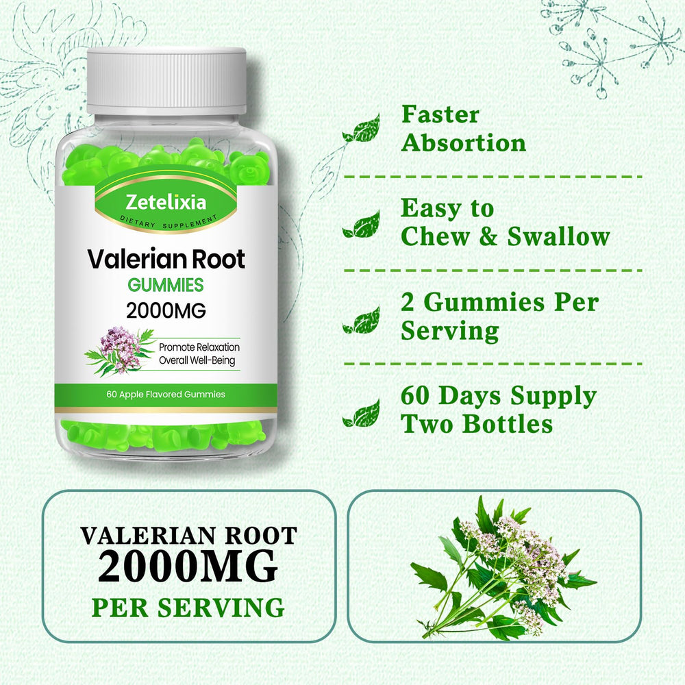 Zetelixia valerian gummies close-up, features vibrant color and natural ingredients.