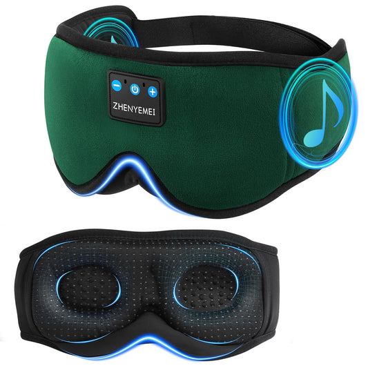 ZHENYEMEI 3D Sleep Mask with Bluetooth Headphones blocks light and provides wireless audio.