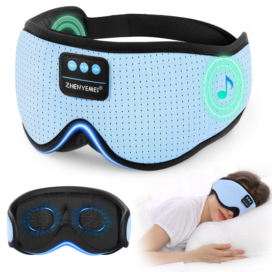 ZHENYEMEI 3D Sleep Mask with Bluetooth headphones offering wireless audio for calm rest.