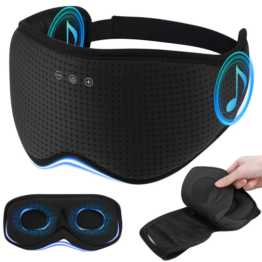 ZHENYEMEI sleep mask with Bluetooth setup for travel listening.