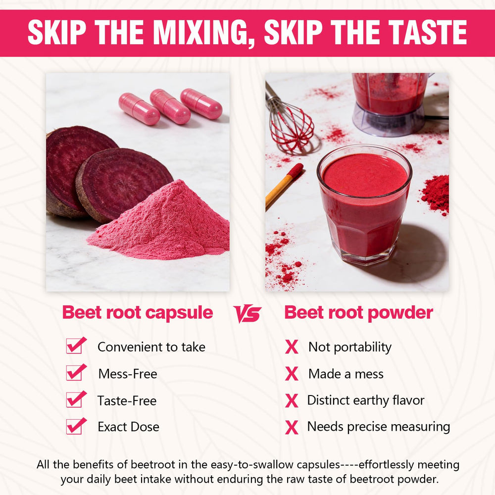Zhibenon beet root capsules rich color and natural texture.