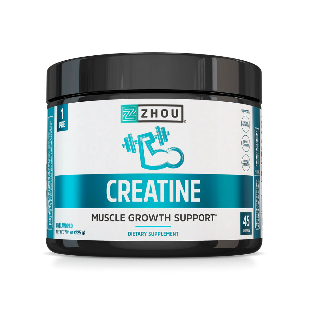 ZHOU Creatine powder jar close-up for daily strength support