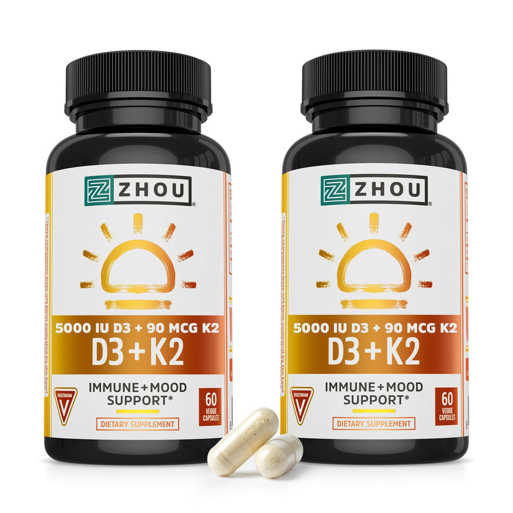 ZHOU D3+K2 bottle front showing vegan capsules for immune support