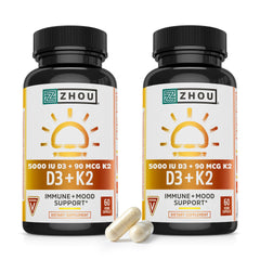 ZHOU D3+K2 bottle front showing vegan capsules for immune support