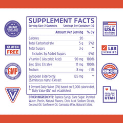 ZHOU Elder-Mune gummies close-up emphasizing elderberry flavor and natural ingredients