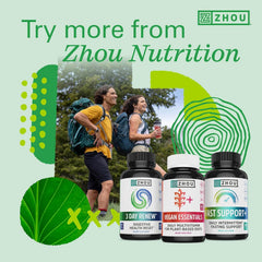 Open pouch of Zhou Hydro-Fuel+ gummies showing vegan formula.