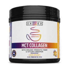 Zhou MCT Collagen powder vanilla tub supports hair, skin, joints, and nails.
