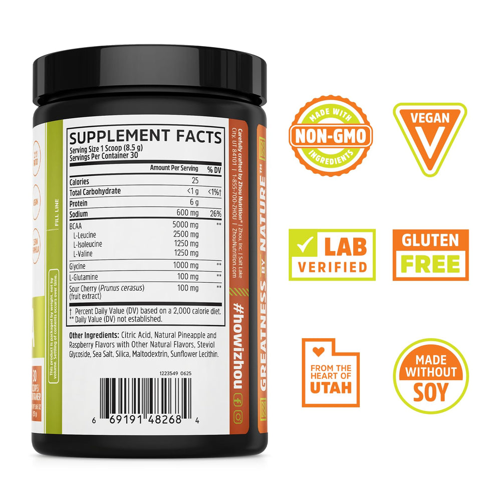 ZHOU Muscle BCAA scoop angled for convenient pre workout mix