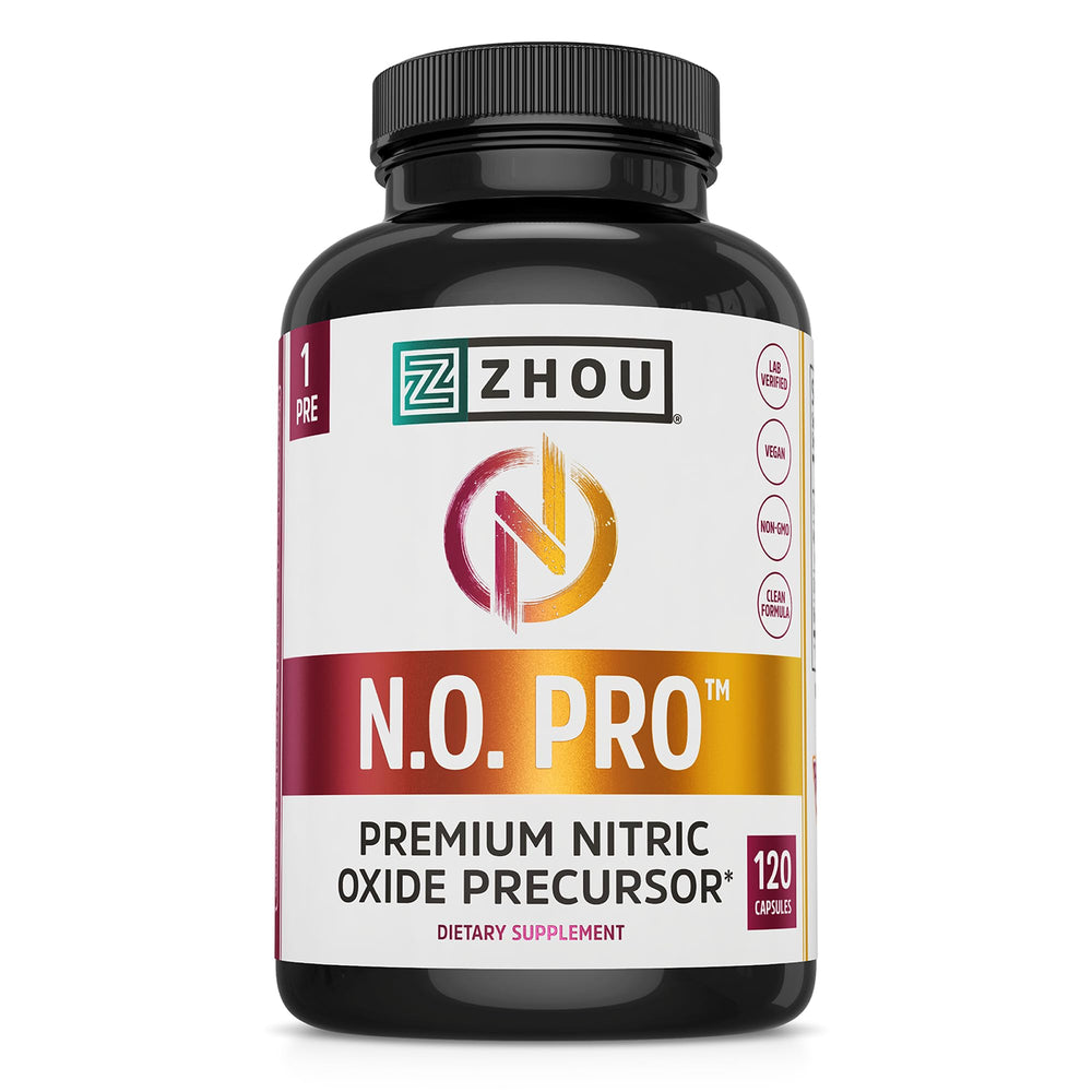 ZHOU N.O. Pro bottle front for daily nitric oxide support during workouts