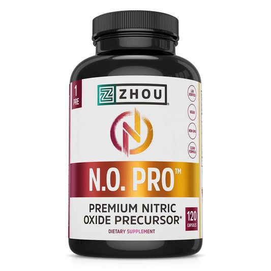 ZHOU N.O. Pro bottle front for daily nitric oxide support during workouts