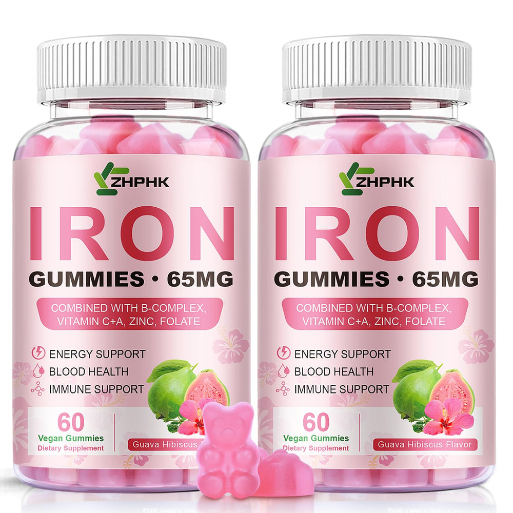 ZHPHK Iron Gummies bottle front, convenient daily iron support.