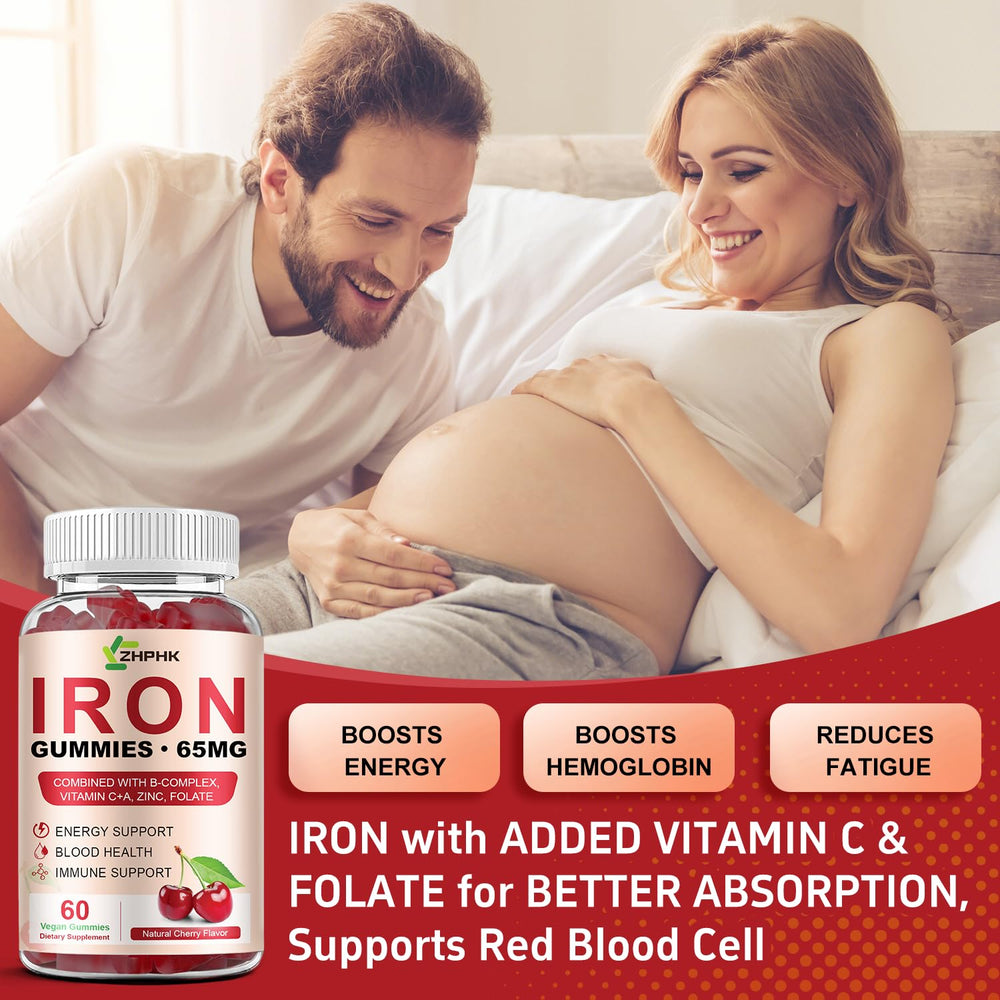ZHPHK Cherry Iron Gummies with cherry visuals hint at fruity flavor and vitamin C
