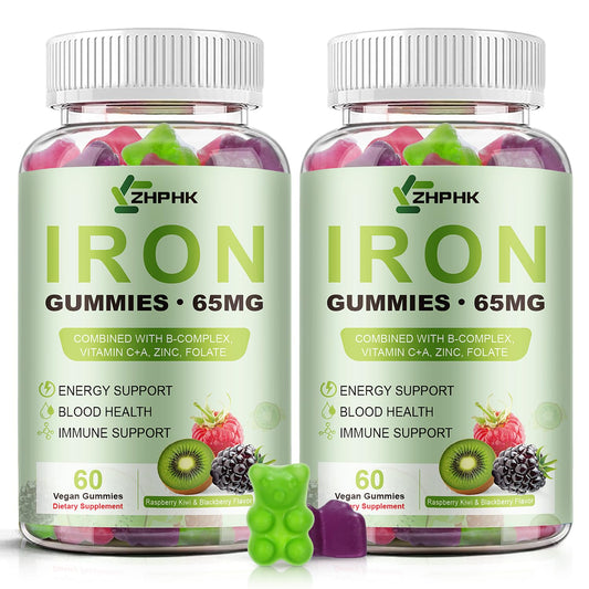 ZHPHK Iron Gummies bottle front view for easy daily iron support.