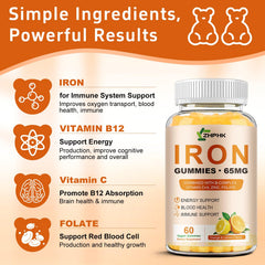 ZHPHK Iron Gummies non-GMO and gluten-free for clean nutrition.