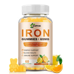 ZHPHK Iron Gummies bottle front showing 65mg iron for daily energy support
