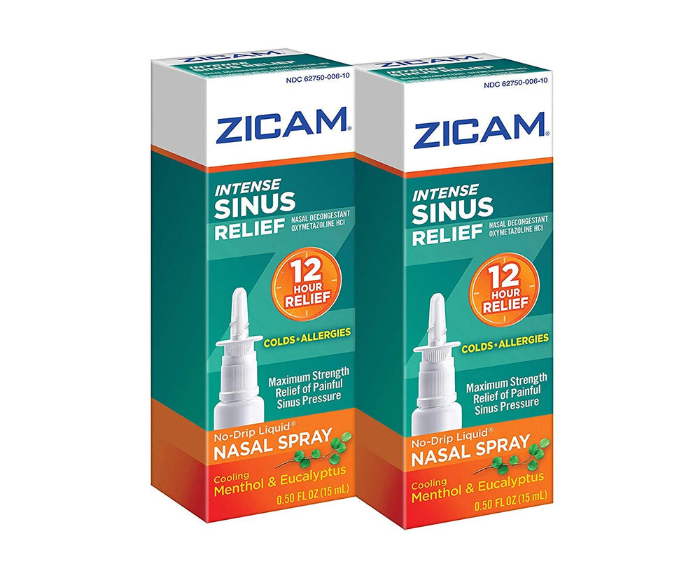 Zicam Intense Sinus Relief bottle featuring no-drip design for easy use