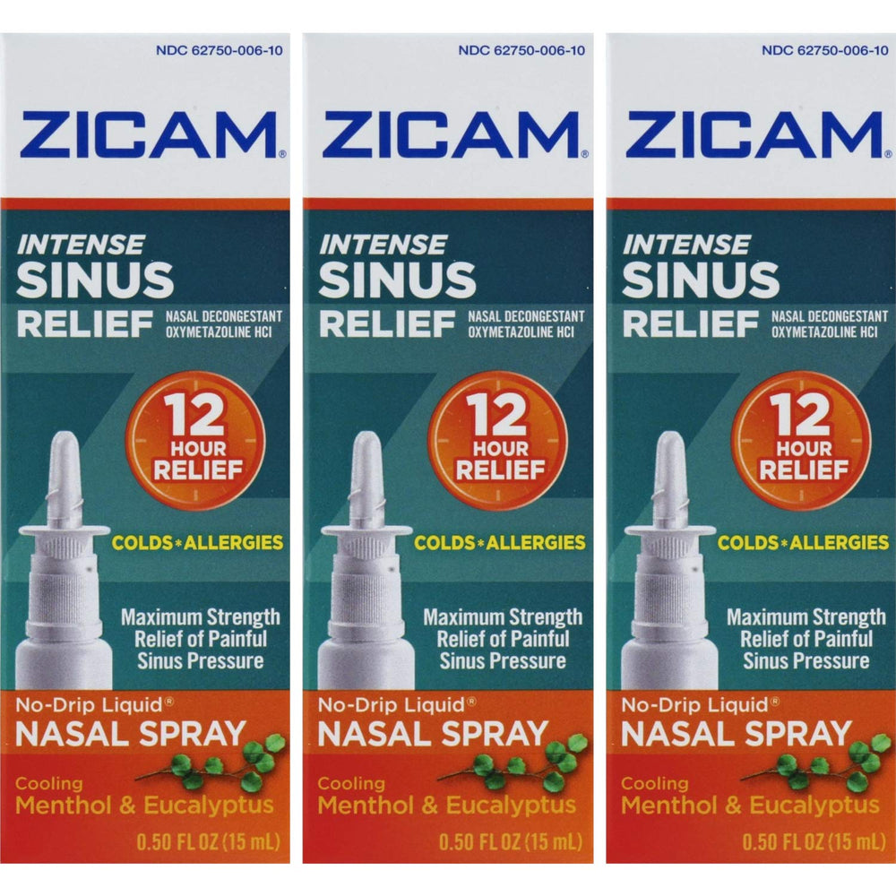 Zicam Intense Sinus Relief pump bottle in a 3-pack for quick relief.