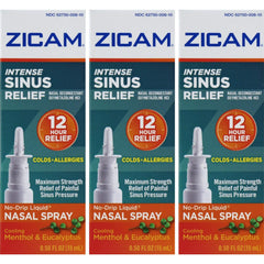 Zicam Intense Sinus Relief pump bottle in a 3-pack for quick relief.