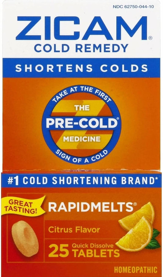 Zicam RapidMelts citrus tablets in a 3-pack, easy cold relief on the go