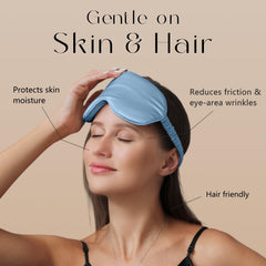 ZIMASILK sky-blue silk sleep mask with adjustable headband for a personalized fit.