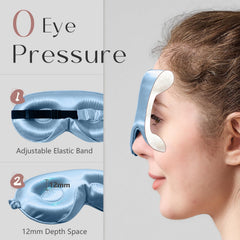 ZIMASILK sky-blue silk sleep mask showing breathable fabric for cool wear.