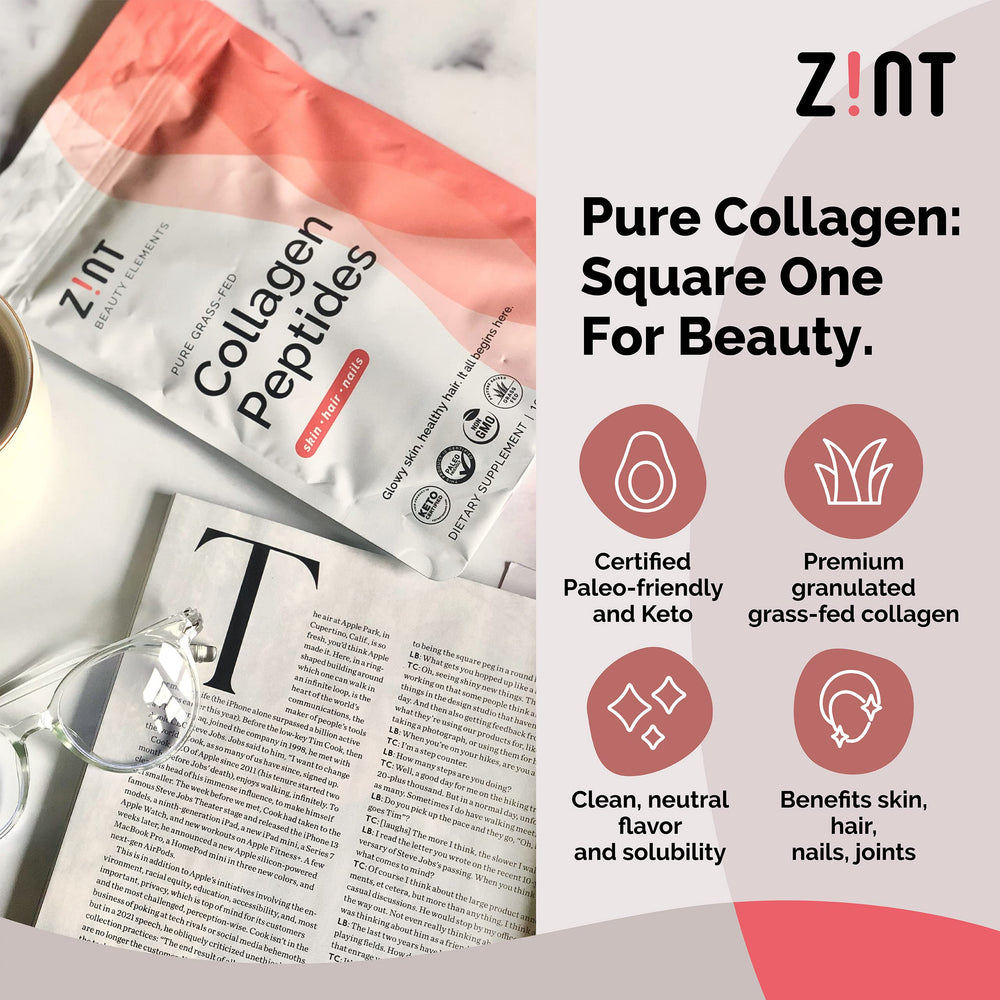 Scoop of Zint Keto Collagen ready to measure for quick mixing.