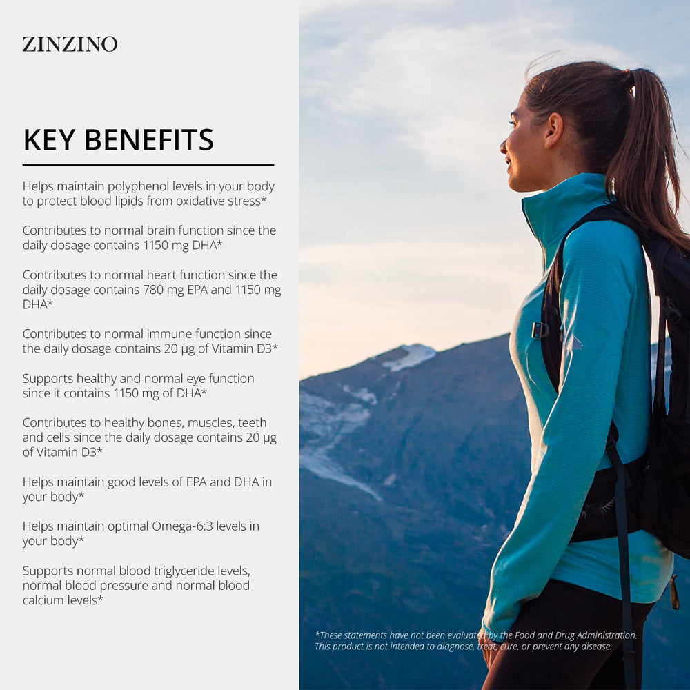 ZINZINO BalanceOil+ Lemon olive oil pour, polyphenol-rich component highlighted.