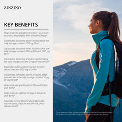 ZINZINO BalanceOil+ Lemon olive oil pour, polyphenol-rich component highlighted.