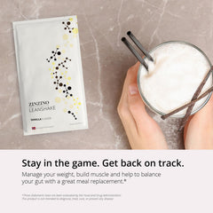 ZINZINO LeanShake Vanilla bottle on counter, ready for a convenient daily protein boost.