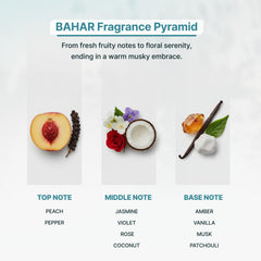 Zone Scent Bahar heart notes of jasmine, rose, violet add lush depth.