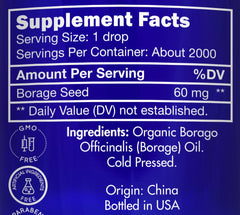 Zongle Therapeutics borage oil label close-up showing organic purity