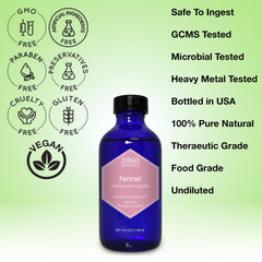 Zongle Therapeutics fennel oil label close-up showing purity.