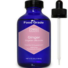 Zongle Therapeutics Ginger Oil bottle closeup, pure edible oil for culinary use