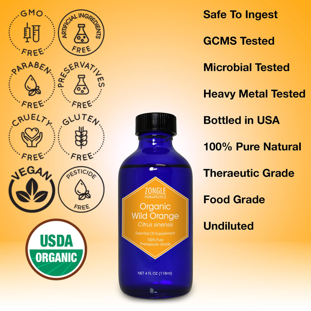 Zongle Therapeutics orange oil dropper close-up for culinary use when diluted.
