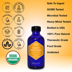 Zongle Therapeutics orange oil dropper close-up for culinary use when diluted.