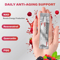 Zooone NAD+ berry flavor pouring into a glass for refreshing use.