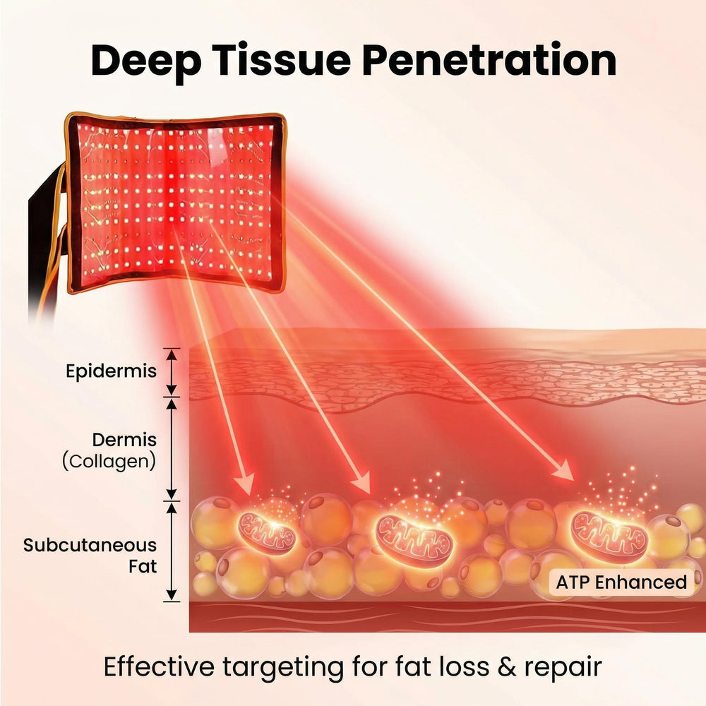 ZorMu red light therapy belt wrapped around abdomen for localized treatment and potential fat management
