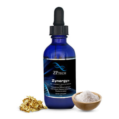 ZP.TECH Zynergy Plus bottle showing premium 24K Ormus gold for focus