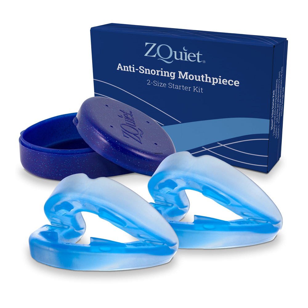 ZQuiet starter pack showing two mouthpieces for customizable comfort and potential snoring relief.