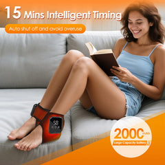 User wearing ZRW Soleva wireless massager for convenient at-home or on-the-go relief.