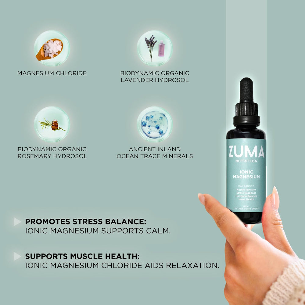Zuma Nutrition tonic close-up highlighting the mineral trace complex.