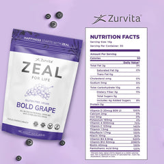 Zurvita Zeal for Life grape powder being poured into a glass for a refreshing drink