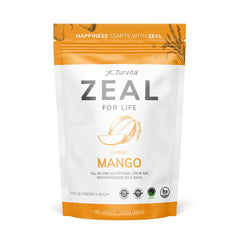 Zurvita Zeal for Life Mango powder tub for convenient daily nutrition.