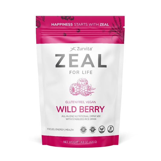 Zurvita Zeal for Life Wild Berry bottle and scoop ready to mix for daily vitality.