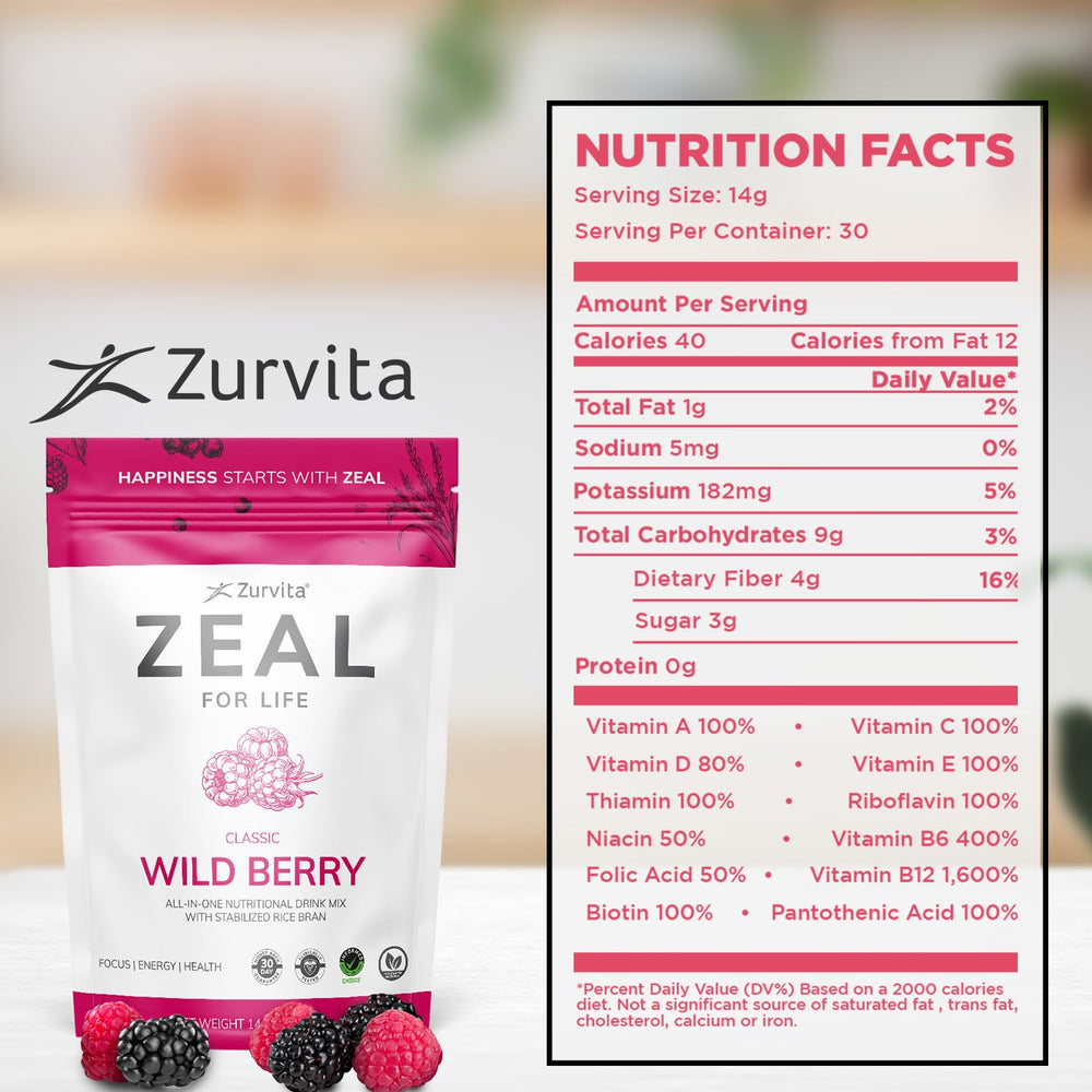 Zurvita Zeal for Life Wild Berry glass; refreshing energy for daily routines