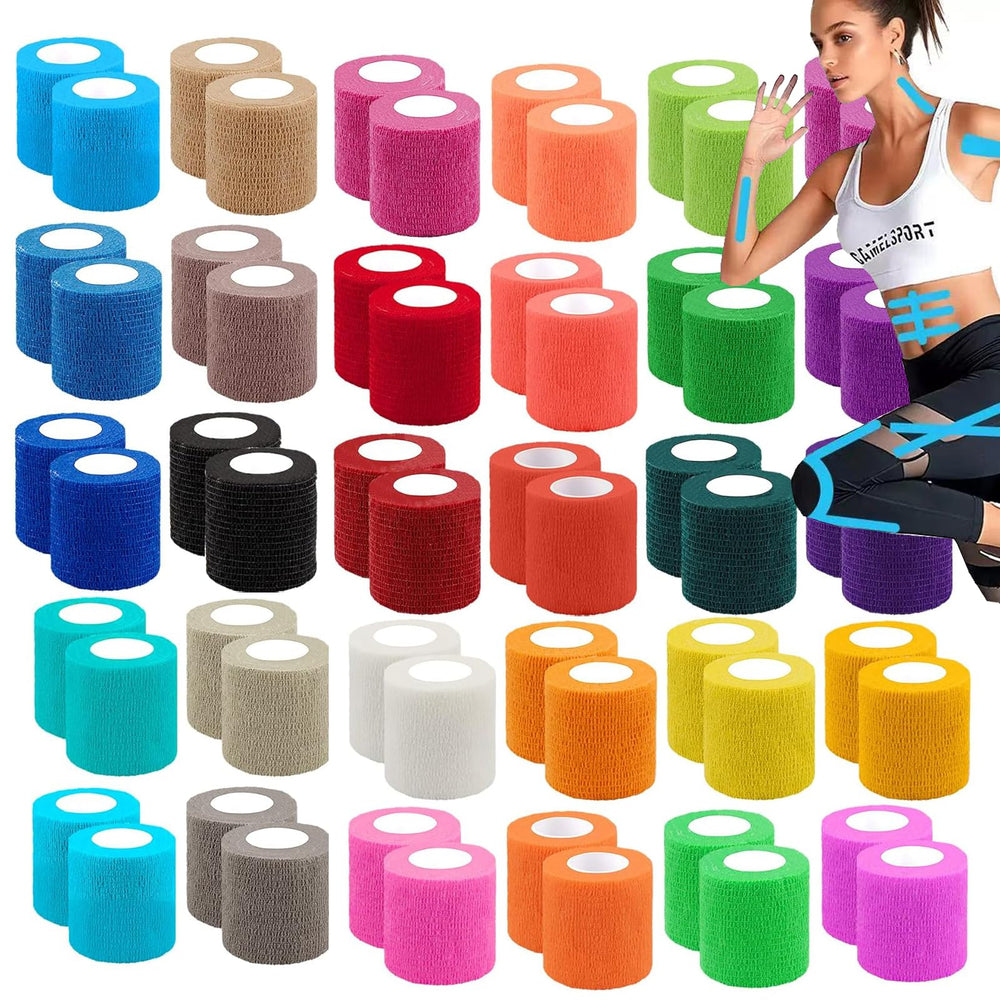 Zwealthygift colorful self-adherent wrap bulk with 60 rolls showing color variety and easy handling.