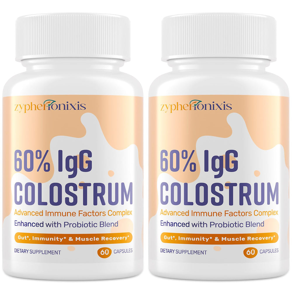 Zypherionixis bovine colostrum bottle showcases immune-support formulation for daily wellness