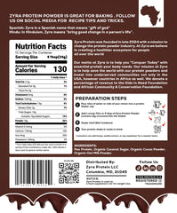 Zyra Pea Protein Powder Chocolate scoop beside powder for quick, accurate portioning