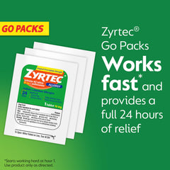 Zyrtec 10 mg cetirizine tablet for fast indoor and outdoor relief.