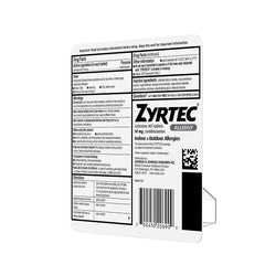 Zyrtec daily-use tablets with 10 mg potency labeled